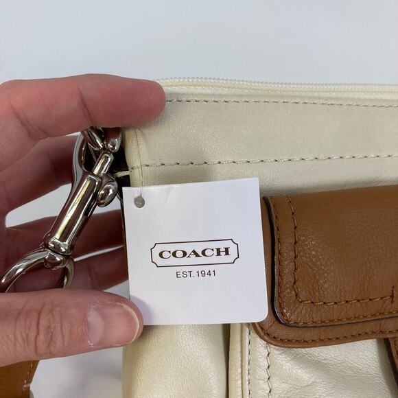 COACH F45012 WHTIE, BROWN SMALL LEATHER CROSSBODY BAG ASIS - Picture 14 of 15